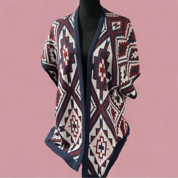 Natural Reflections Southwestern Open Front Sweater Short Sleeves Poncho S-M - Picture 1 of 14